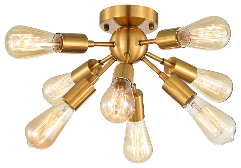 Sami Sputnik Brushed Brass 8-Light Industrial Flush Mount