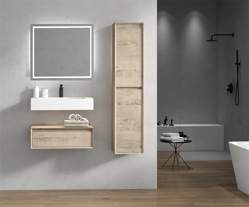 Alysa 30'' Floating Vanity, Acrylic Sink, Light White Oak