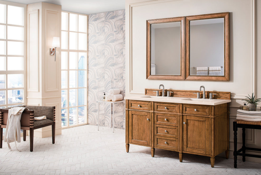 Brittany 60" Saddle Brown Double Vanity w/ 3 CM Eternal Marfil Quartz Top