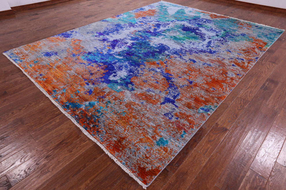 Handmade Abstract Wool and Silk Rug 9' 1" X 12' 0" Q11857