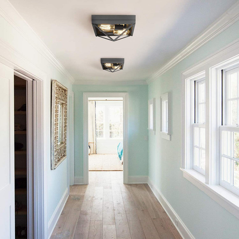 2 Light Close to Ceiling Light Fixture, Farmhouse