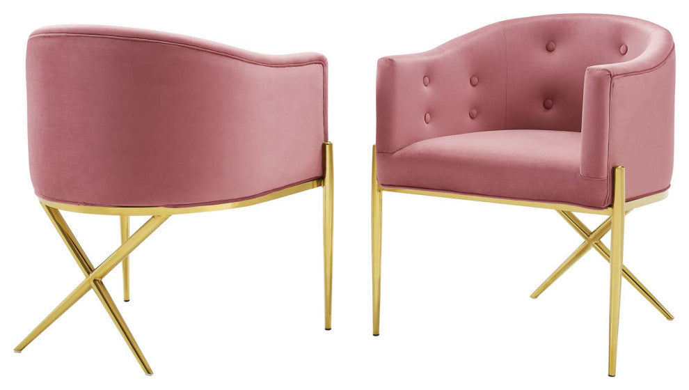 Side Dining Chair, Set of 2, Velvet, Metal, Pink, Modern, Cafe Bistro Restaurant