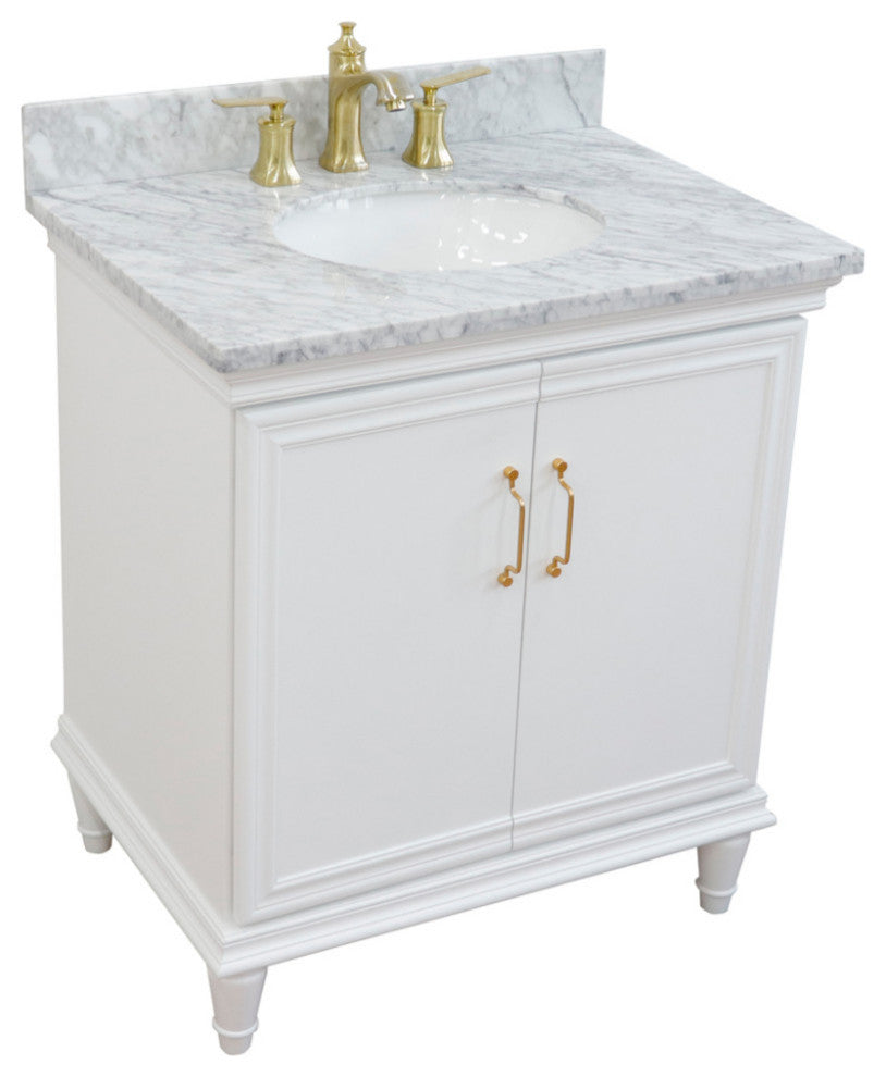 31" Single Vanity, White Finish With White Carrara And Oval Sink