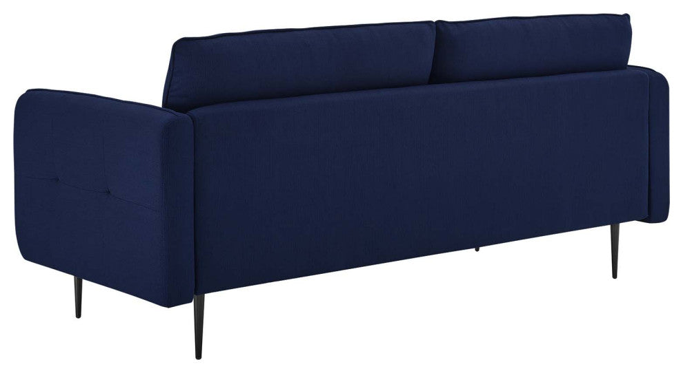 Tufted Sofa, Fabric, Dark Blue, Modern, Living Lounge Hotel Lobby Hospitality