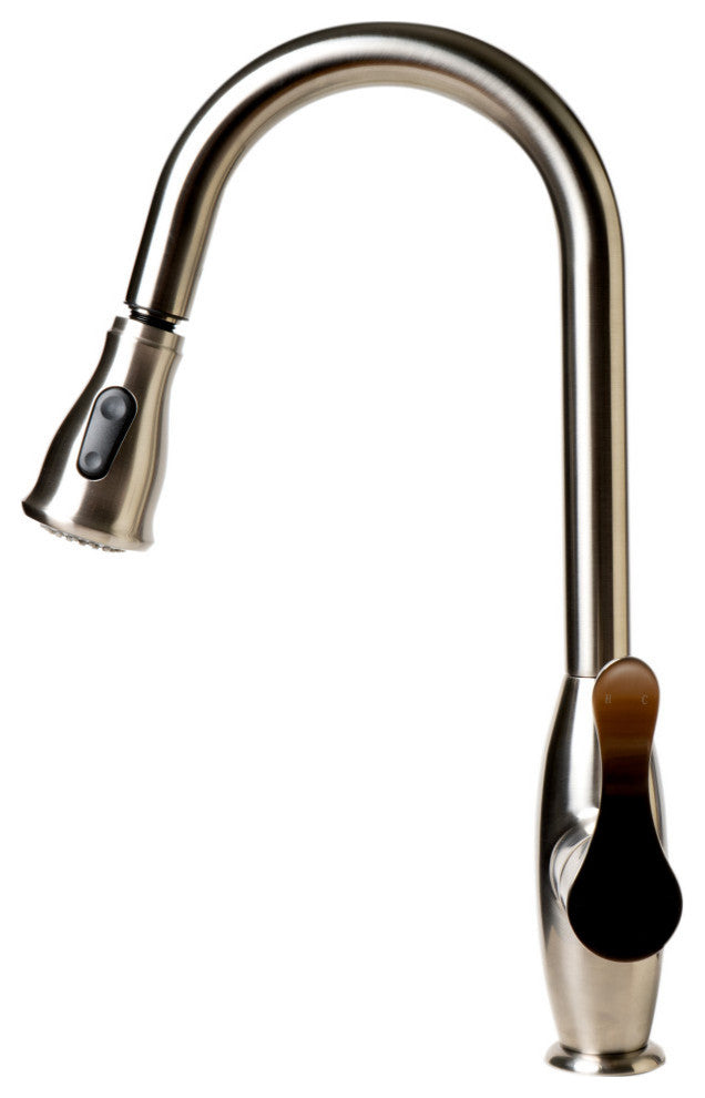 Brushed Nickel Traditional Gooseneck Pull Down Kitchen Faucet