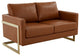 LeisureMod LA55BR-L Lincoln tan Modern Mid-Century Leather Loveseat Gold Frame