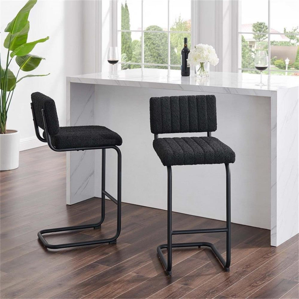 Modway Parity 28" Upholstered Fabric Counter Stool in Black (Set of 2)