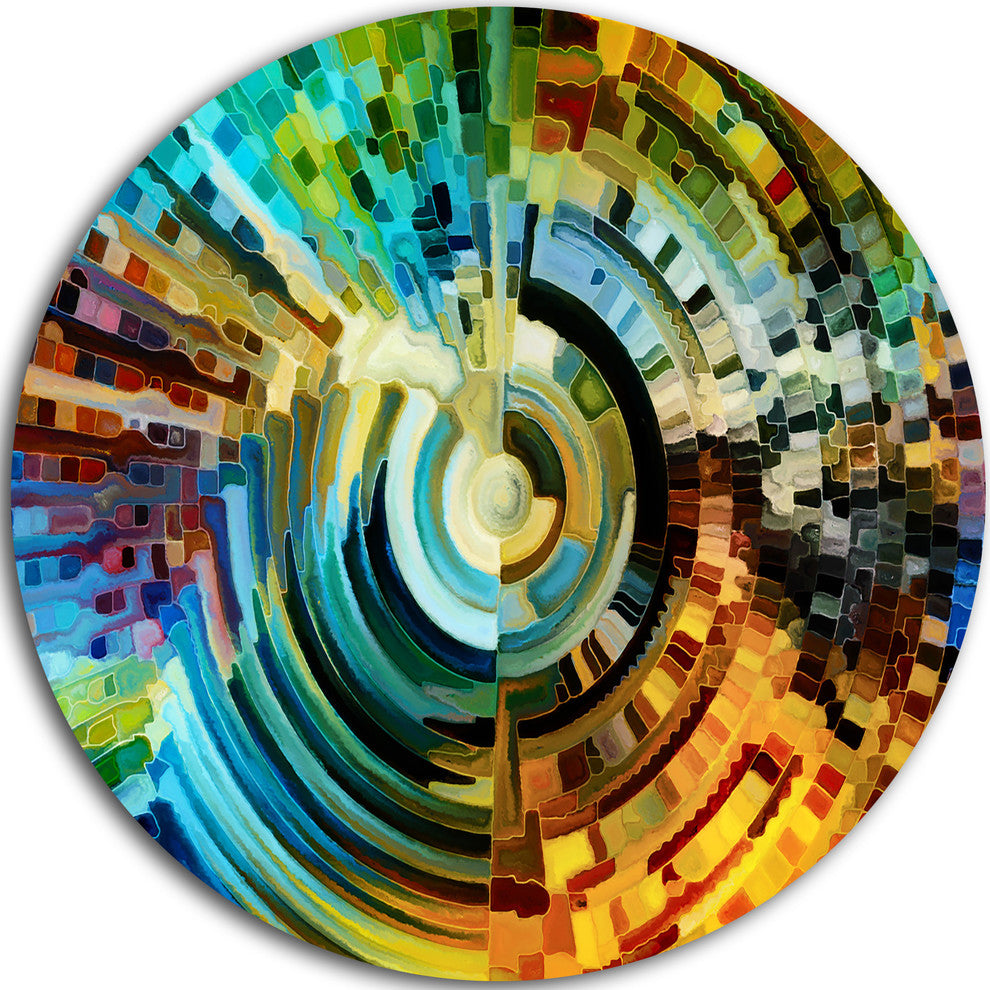 Paths Of Stained Glass, Abstract Large Disc Metal Wall Art, 38"