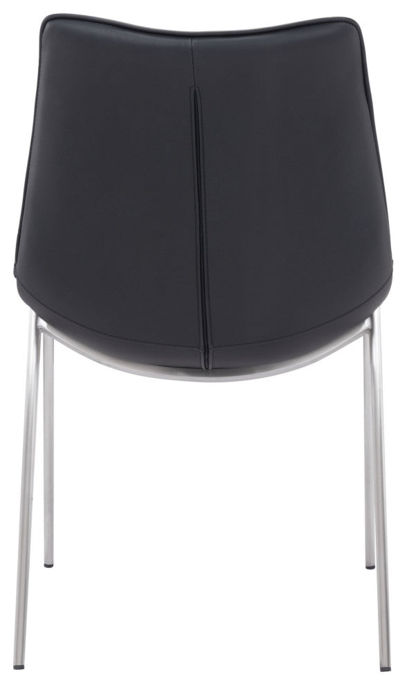 Dining Chair, Set of 2, Faux Vinyl Leather, Steel, Black, Silver, Cafe Bistro