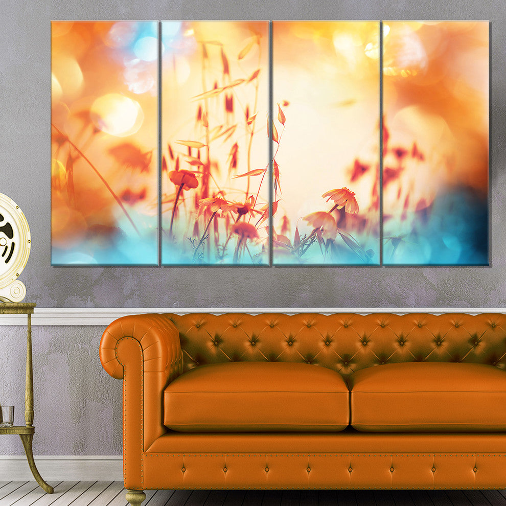 Beautiful Little Summer Flowers View, Floral Canvas Art Print, 48"x28", 4 Panels