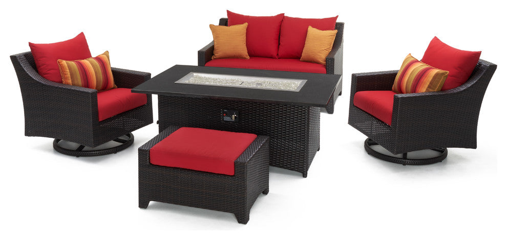 Deco 5 Piece Sunbrella Outdoor Patio Love and Motion Club Fire Set, Sunset Red