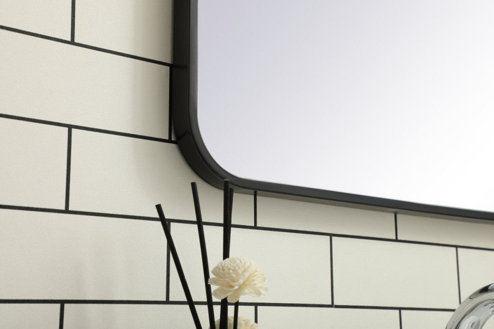 Ellis Soft Corner Metal Rectangular Mirror, Black, 20"x36"