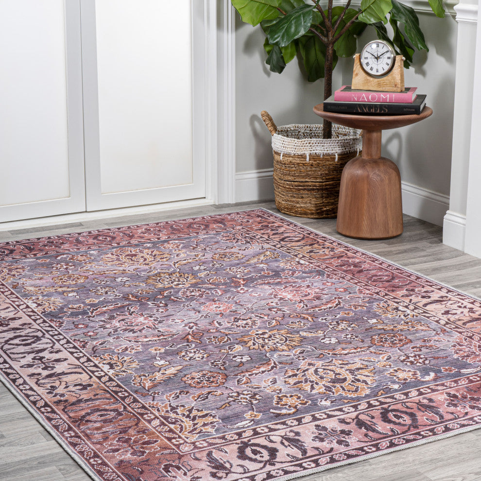 Victoria Ornate Persian Machine Washable Indoor Area Rug, Brwon/Gray, 4 X 6