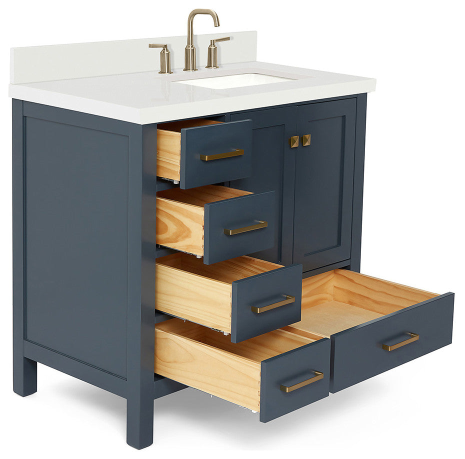 ARIEL Cambridge 37" Right Offset Rectangle Sink Midnight Blue Vanity Quartz Top