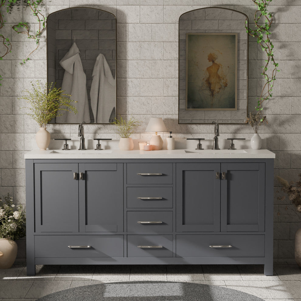 Caroline Avenue 72" Double Bathroom Vanity Set, Gray