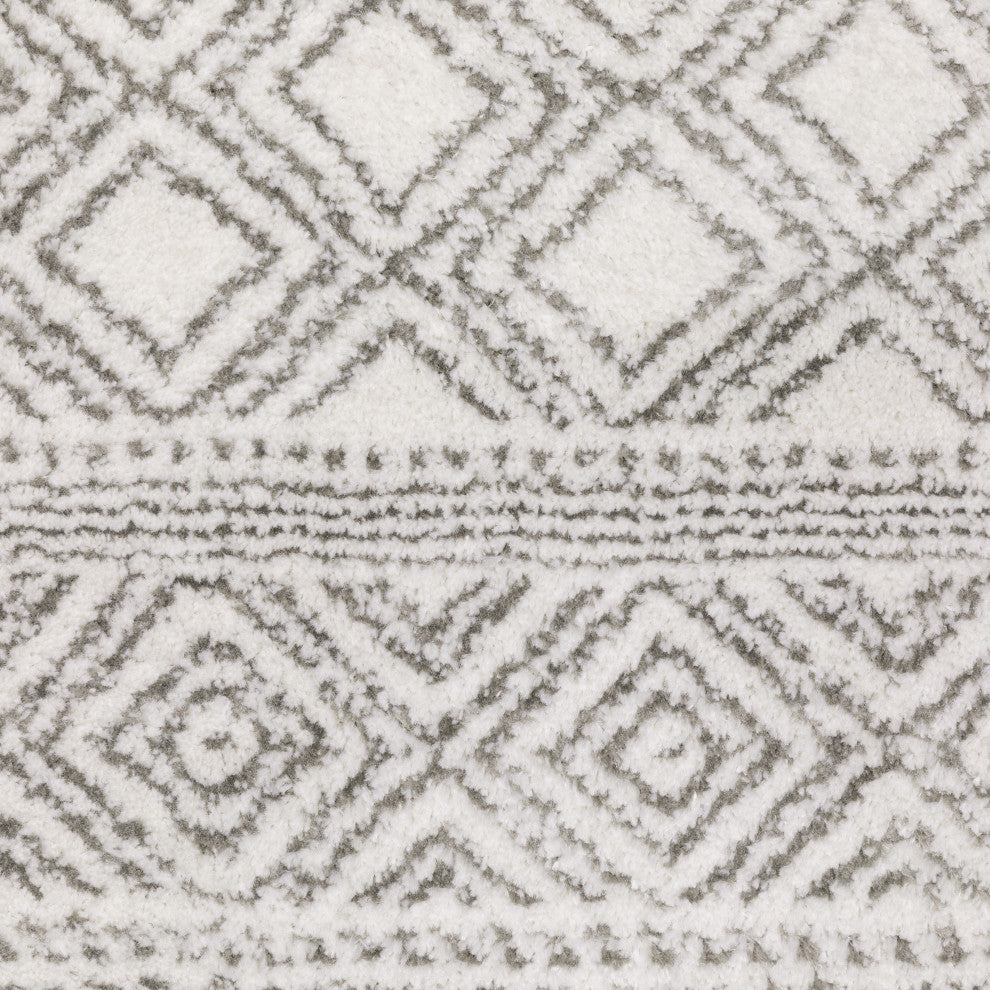 Monfort Diamond Oriental White/Grey Indoor Area Rug, 3'3"x5'