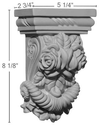 5 1/4"W x 2 3/4"D x 8 1/8"H Rose Corbel