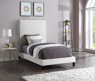 Harlie Velvet Upholstered Bed, Cream, Twin