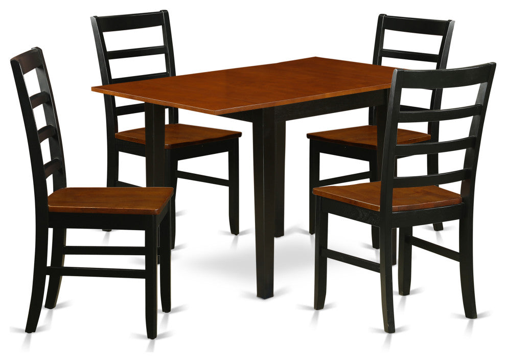 5Pc Kitchen Set, Small Table, 4 Chairs, Hardwood Seat, Black-Cherry