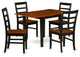 5Pc Kitchen Set, Small Table, 4 Chairs, Hardwood Seat, Black-Cherry