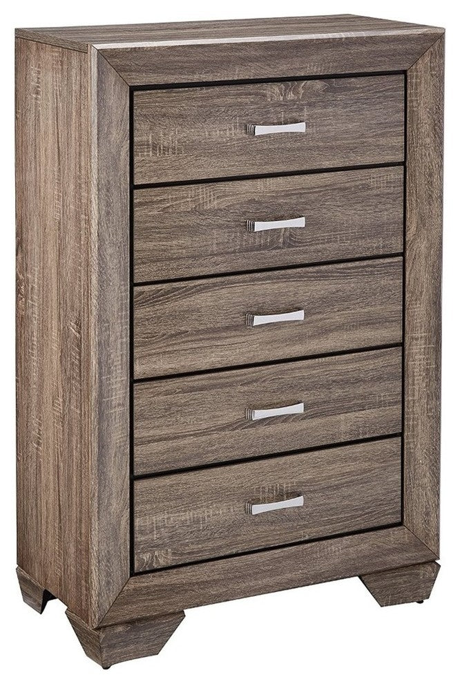 Benzara BM172130 5 Drawer Country Chest, Natural Oak Brown
