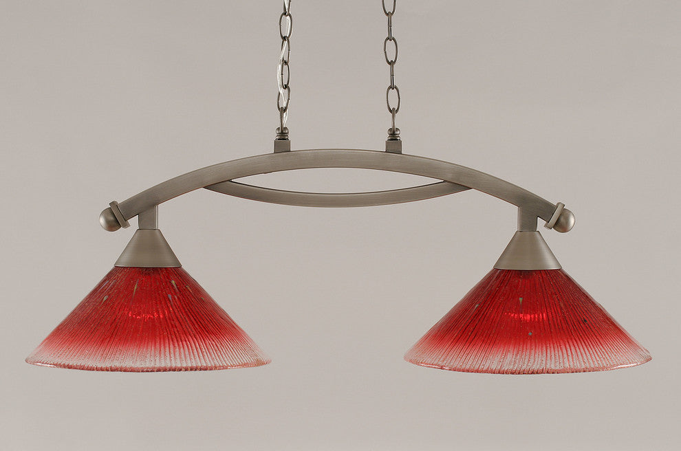 Bow 2 Light Island Light In Brushed Nickel, 12" Raspberry Glass