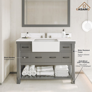 Freestanding Bath Vanity in Gray with White Quartz Top, 48in