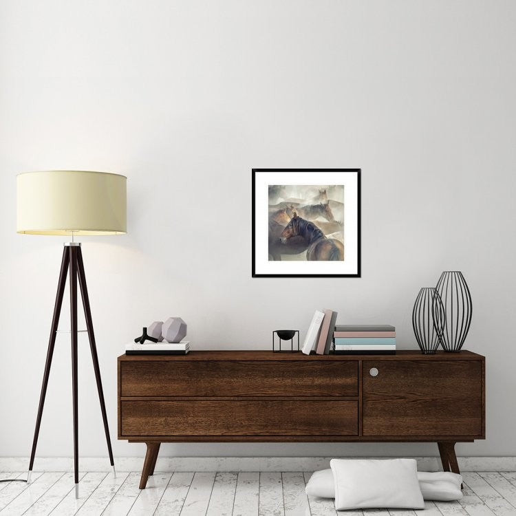 "Tired Horses" Framed Digital Print by Huseyin Taskin, 26"x26"