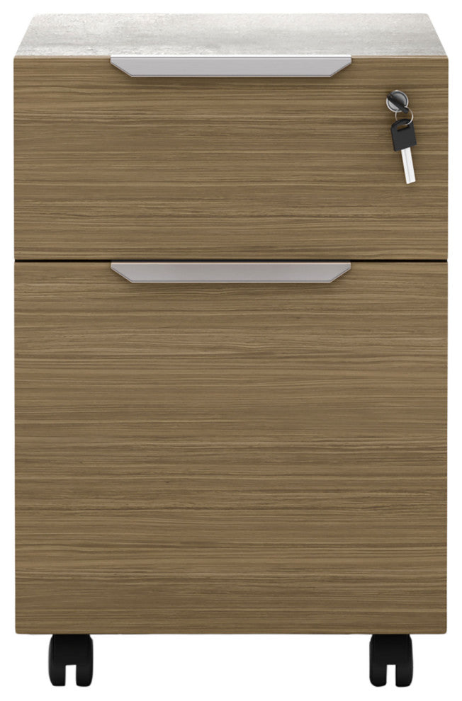 Broome Filing Cabinet, Weathered Concrete on Latte Walnut