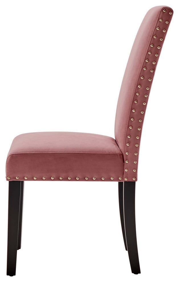 Side Dining Chair, Set of 2, Velvet, Wood, Pink, Modern, Cafe Bistro Restaurant