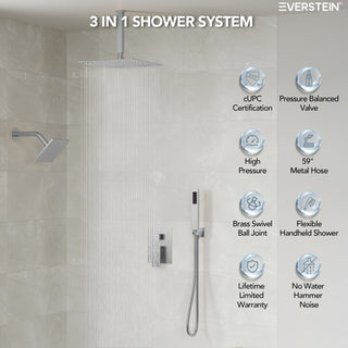 Dual Heads 3-Functions Shower System with Pressure Balancing Rough-In Valve, Brushed Nickel