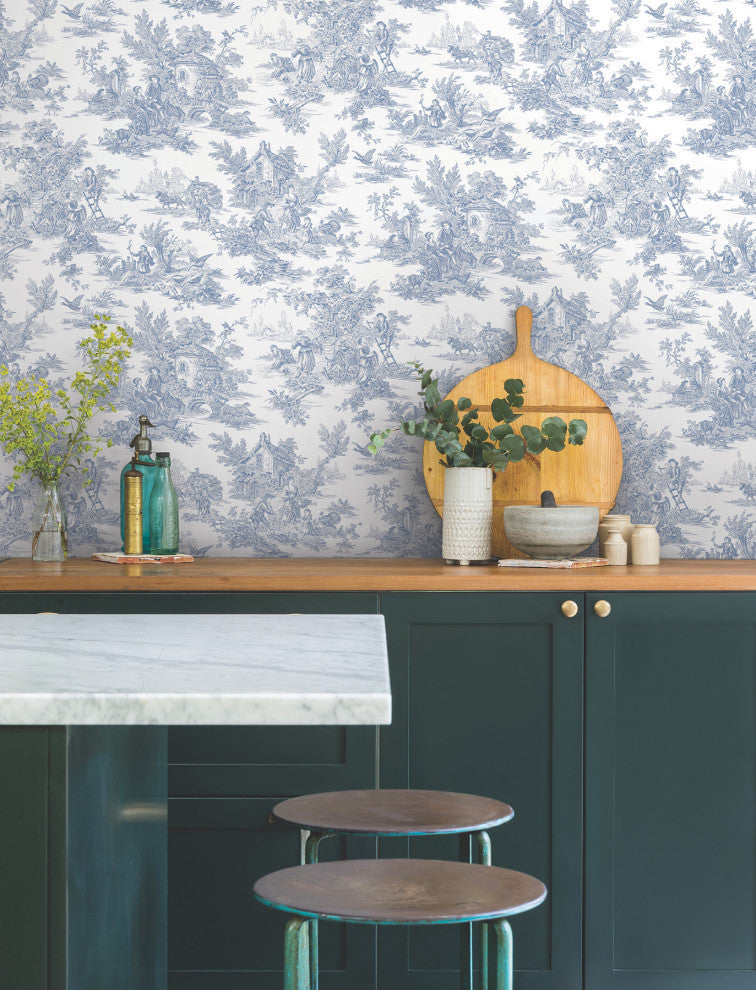 Campagne Toile Blue and White Wallpaper