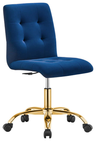 Prim Armless Performance Velvet Office Chair, Gold Navy