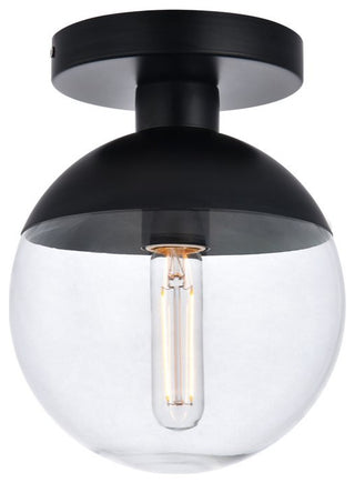 Midcentury Modern Black And Clear 1-Light <br>Flush Mount