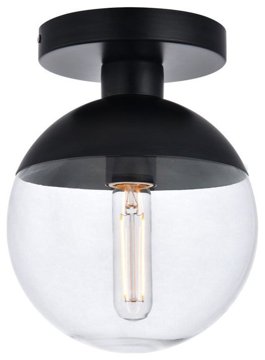 Midcentury Modern Black And Clear 1-Light <br>Flush Mount