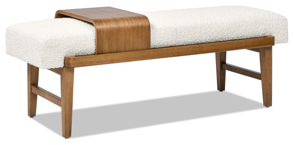 Billie 52" Modern Telephone Bench With Sliding Shelf, Ivory White Boucle