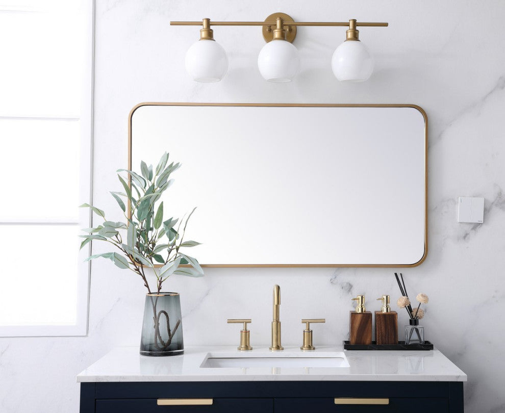 Ellis Soft Corner Metal Rectangular Mirror, Brass, 22"x40"