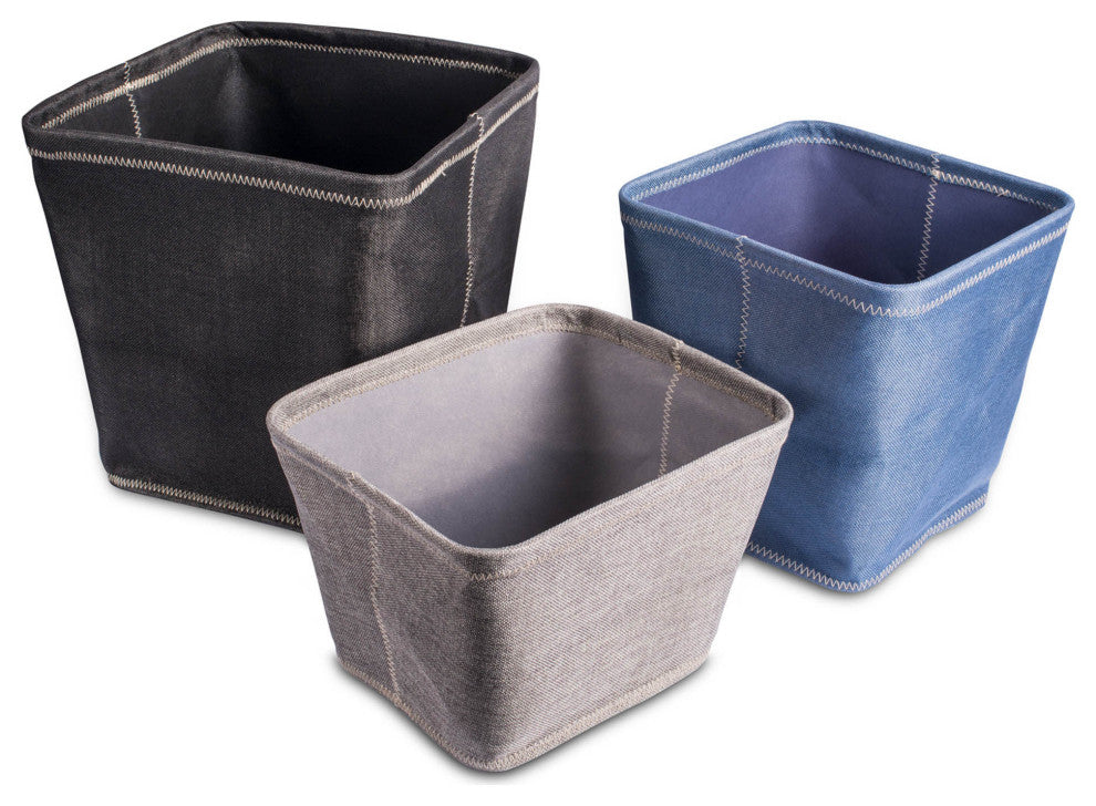 Poly Bin Zig-Zag Stitch Variegated Gray Trapezoid 12"x10"x8", Set Of 2