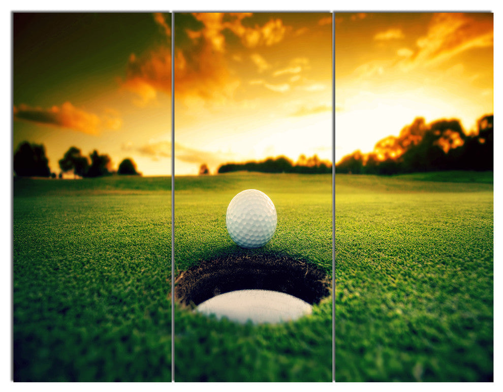 Golf Ball Near Hole, Landscape Triptych Canvas Art Print, 36x28, 3 Panels