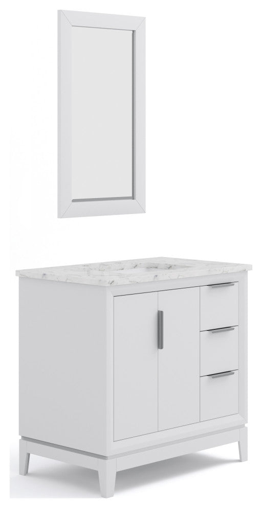 Elizabeth 36" Single Sink Carrara White Marble Vanity, Pure White