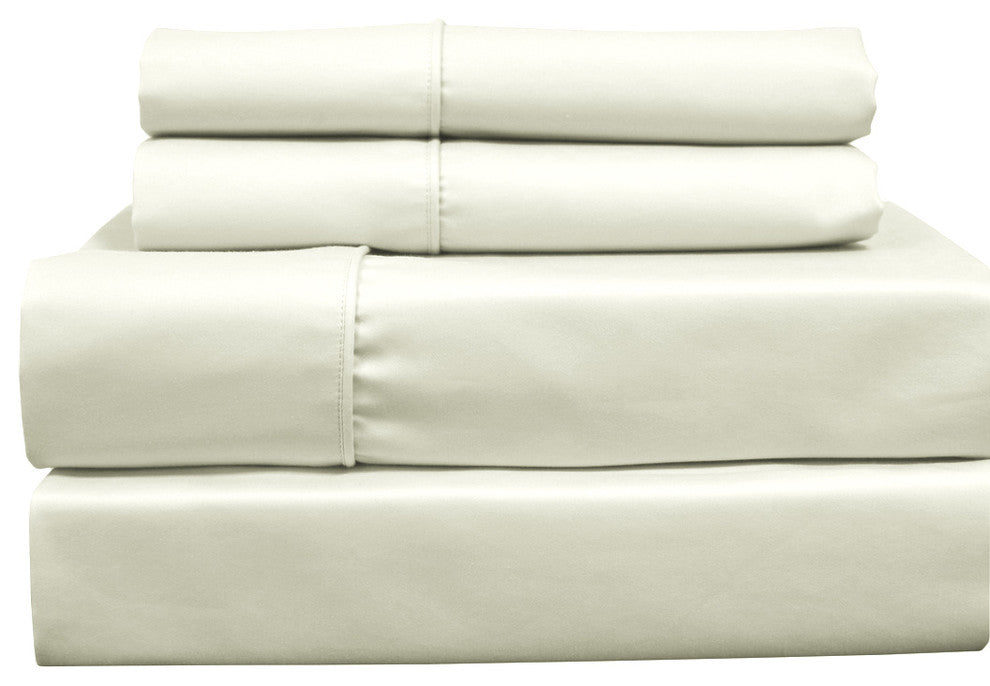Set of 2 650TC Solid Cotton Blend Pillowcases, Ivory, King