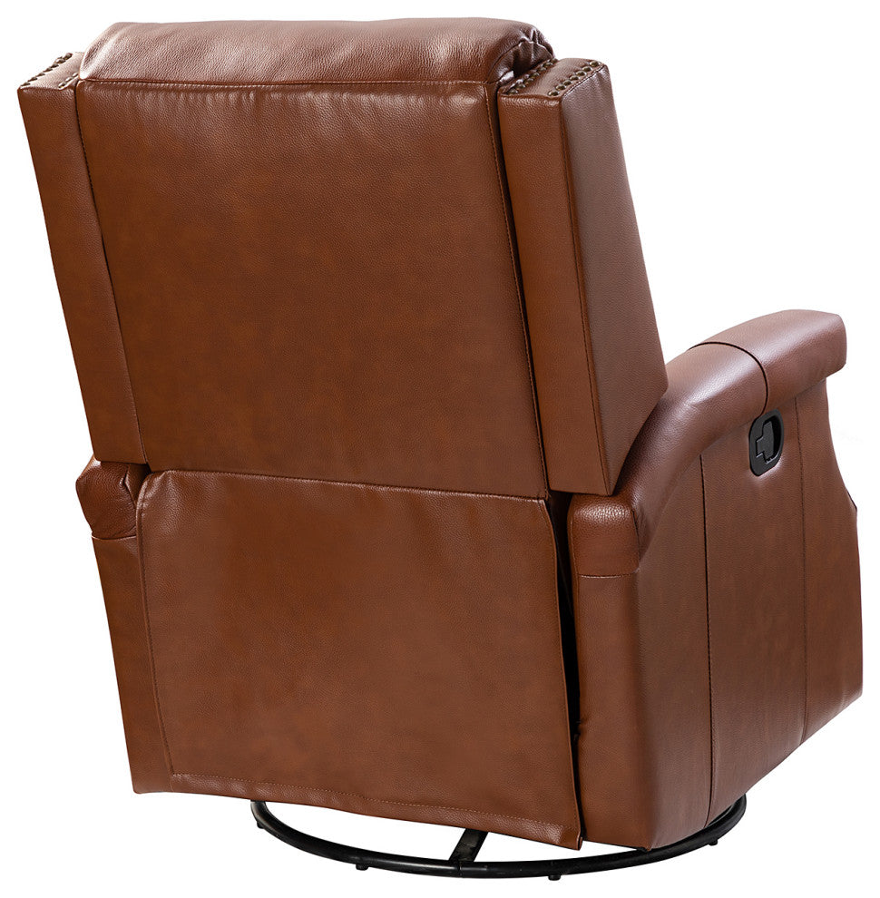 Genuine Leather Swivel Rocker Recliner, Set of 2, Brown