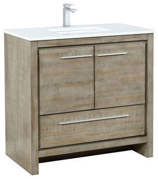Lafarre 36 Rustic Acacia Vanity,Quartz Top, Sink, Nickel Faucet Set