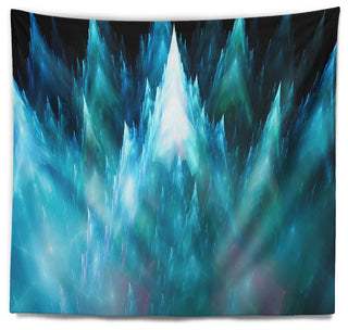 Blue Fractal Crystals Design Abstract Wall Tapestry, 92"x78"
