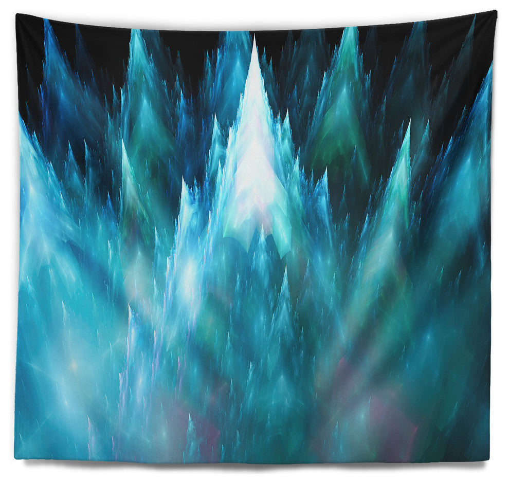 Blue Fractal Crystals Design Abstract Wall Tapestry, 92"x78"