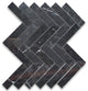 Nero Marquina Black Marble 1x4 Herringbone Mosaic Tile Polished, 1 sheet