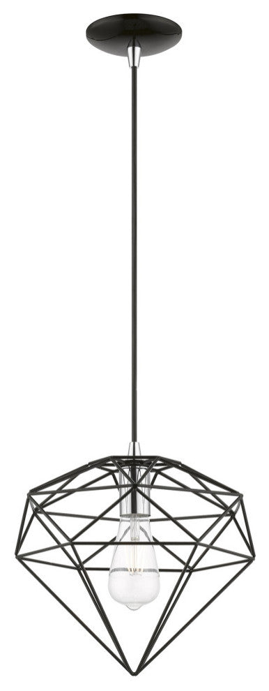 Knox 1 Light Shiny Black With Polished Chrome Accents Pendant
