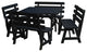 Pine 43" Square Table with Backed Benches, Black