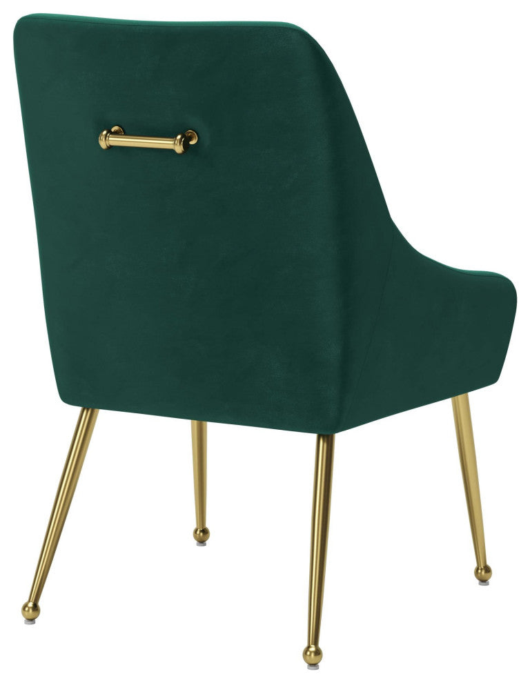 Side Dining Chair, Steel Metal, Fabric, Green, Gold, Bar Kitchen Cafe Bistro