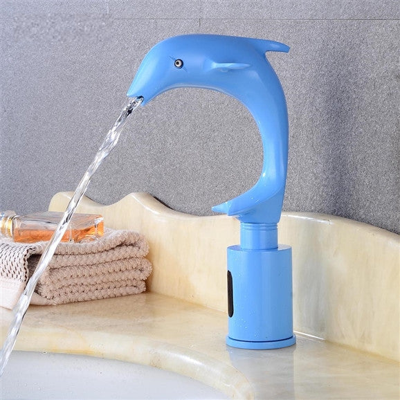 Austin Blue Painted Solid Brass Dolphin Shaped Automatic Touchless Sensor Faucet